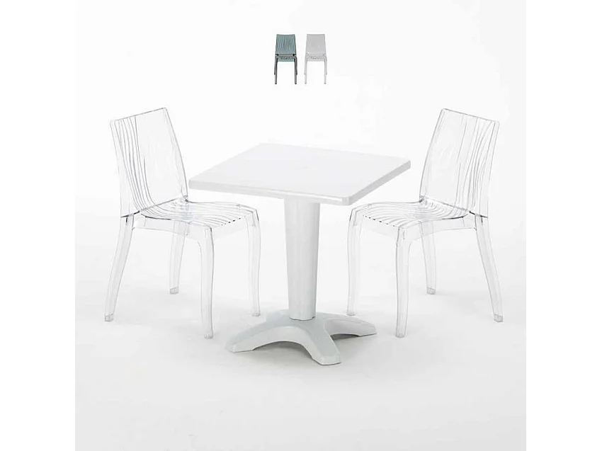 Weiß Quadratisch Tisch und 2 Stühle Farbiges Polypropylen-Innenmastenset Grand Soleil Dune Terrace - Transparent