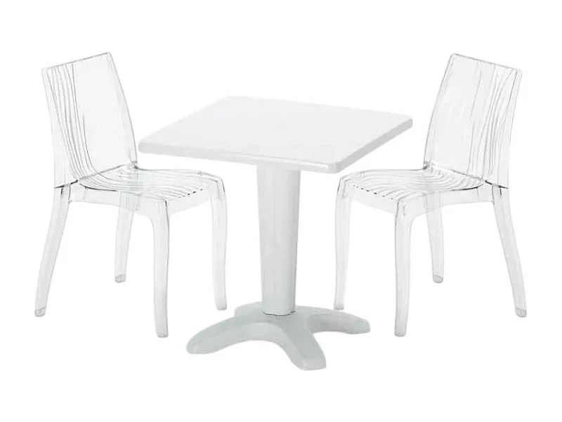 Weiß Quadratisch Tisch und 2 Stühle Farbiges Polypropylen-Innenmastenset Grand Soleil Dune Terrace - Transparent