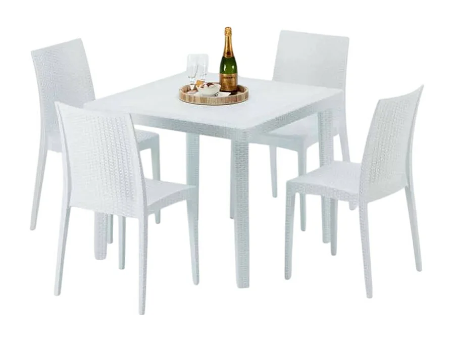 Weiß Quadratisch Tisch und 4 Stühle Farbiges Polypropylen-Außenmastenset Grand Soleil Bistrot Love - Weiß