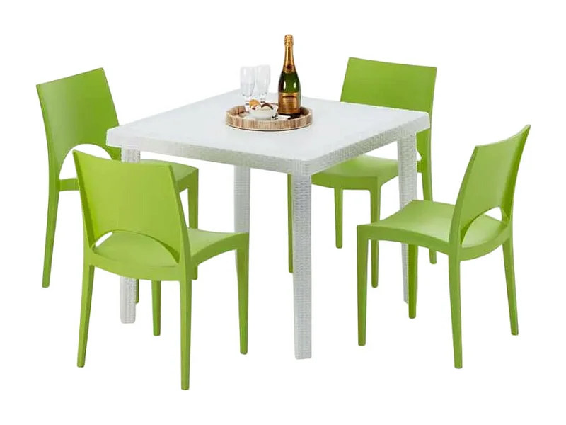 Weiß Quadratisch Tisch und 4 Stühle Farbiges Polypropylen-Außenmastenset Grand Soleil Paris Love - Grün