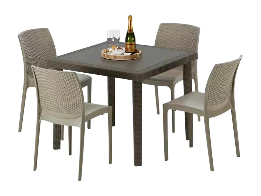 Set tavolo quadrato e 4 sedie colorate polirattan resina 90x90 Martini