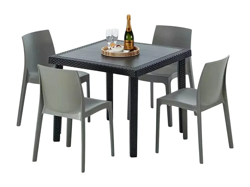 Schwarz Quadratisch Tisch und 4 Stühle Farbiges Polypropylen-Außenmastenset Grand Soleil Rome Passion - Grau