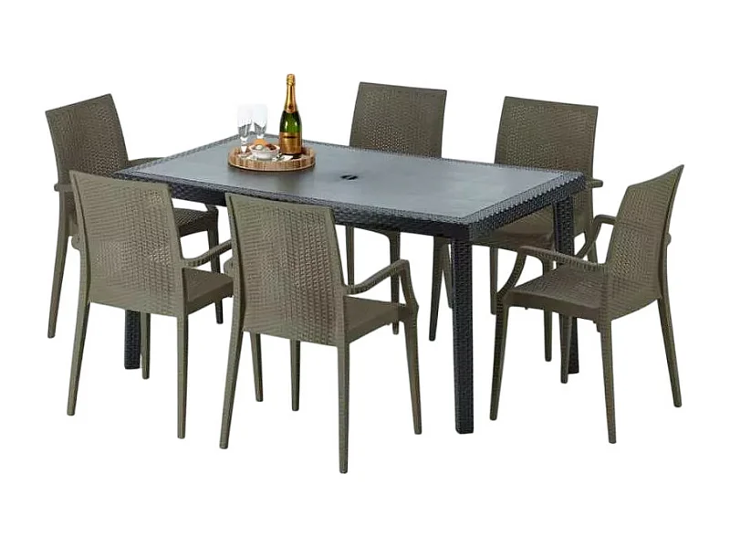Poly Rattan Tisch Rechteckig mit 6 Bunten Polyrattan Stühlen 150x90 Schwarz