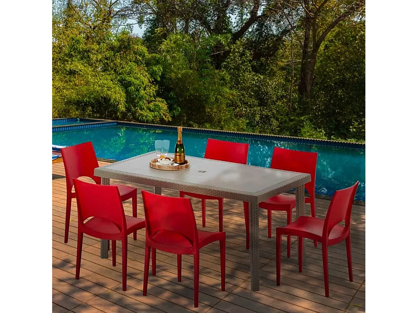 Mesa Rectangular Beige 150x90 cm y 6 Sillas De Colores Marion