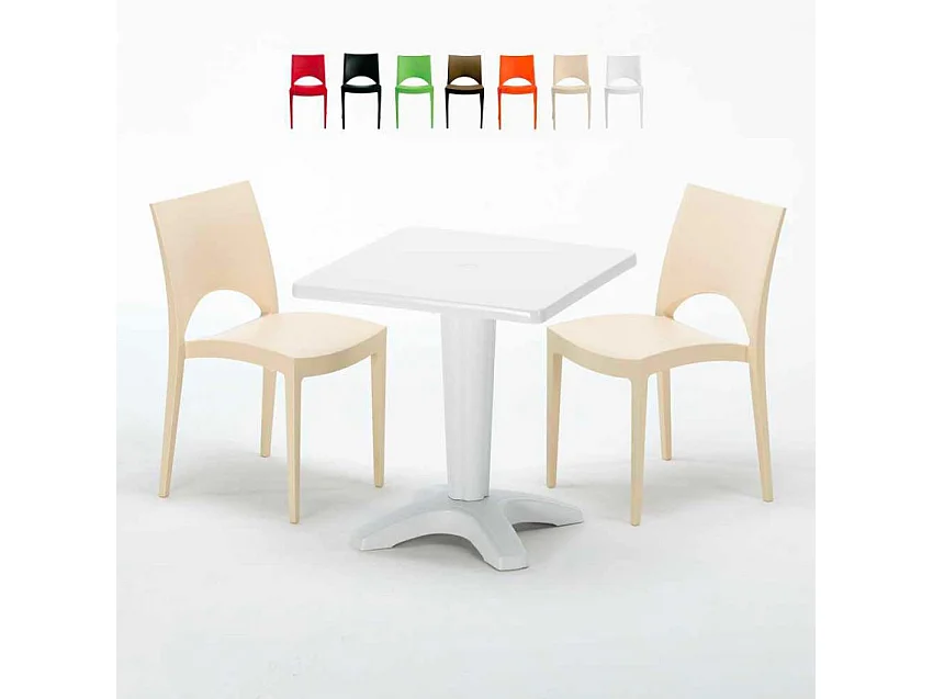 Weiß Quadratisch Tisch und 2 Stühle Farbiges Polypropylen-Innenmastenset Grand Soleil Paris Patio - Beige