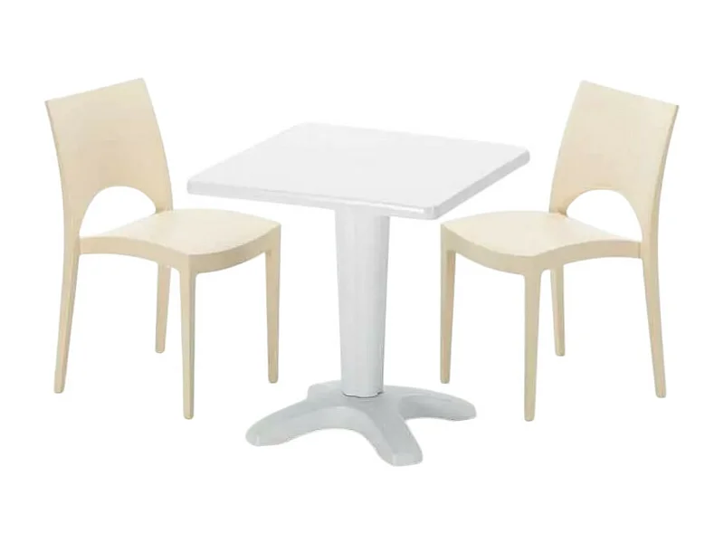 Weiß Quadratisch Tisch und 2 Stühle Farbiges Polypropylen-Innenmastenset Grand Soleil Paris Patio - Beige