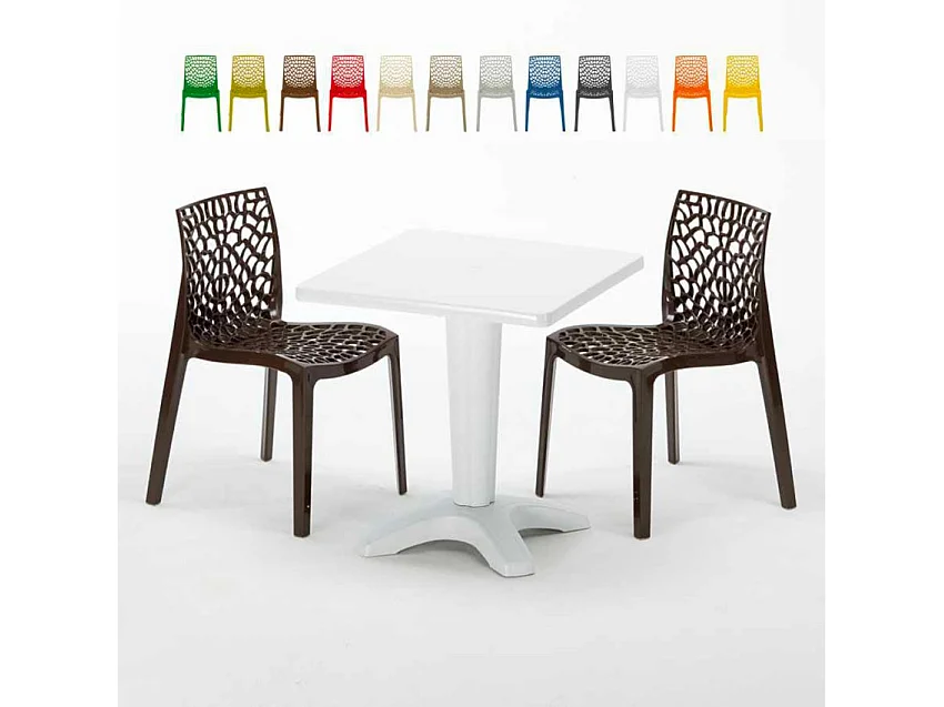 Weiß Quadratisch Tisch und 2 Stühle Farbiges Polypropylen-Innenmastenset Grand Soleil Gruvyer Patio - Braun