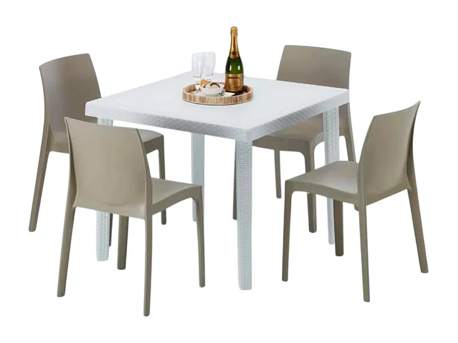 Weiß Quadratisch Tisch und 4 Stühle Farbiges Polypropylen-Außenmastenset Grand Soleil Rome Love - Beige