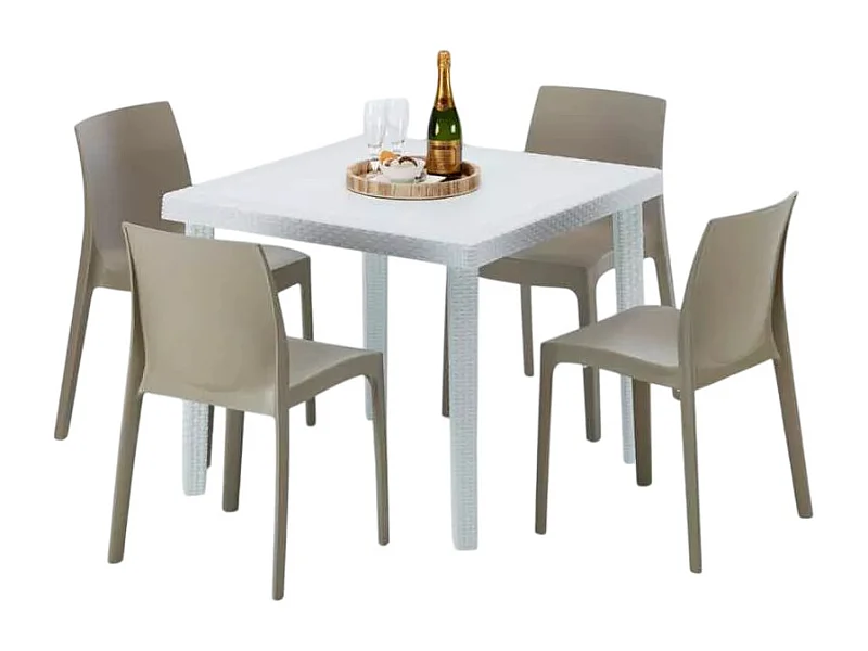 Weiß Quadratisch Tisch und 4 Stühle Farbiges Polypropylen-Außenmastenset Grand Soleil Rome Love - Beige