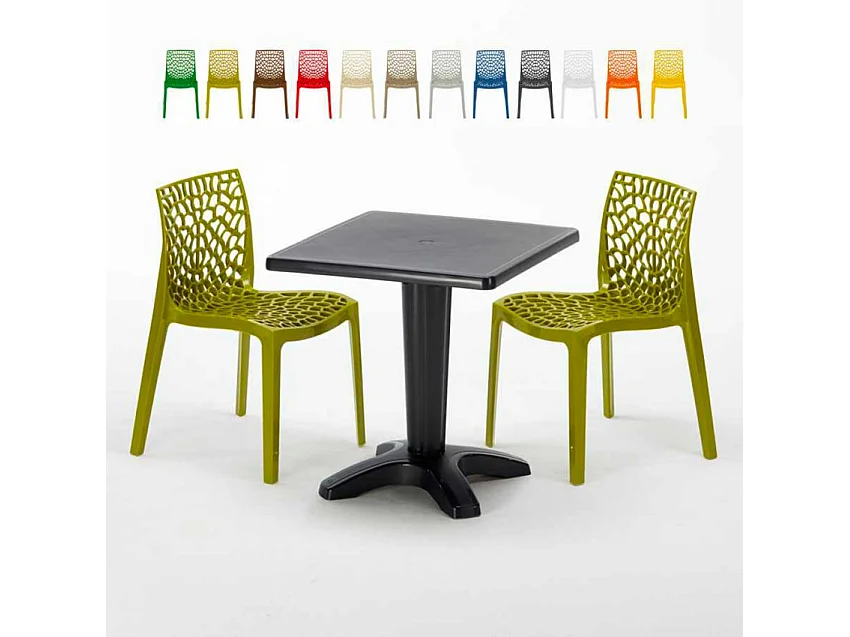 Schwarz Quadratisch Tisch und 2 Stühle Farbiges Polypropylen-Innenmastenset Grand Soleil Gruvyer Aia - Grün Anis