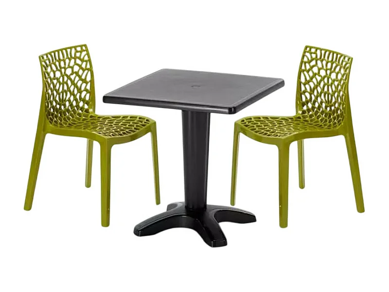 Schwarz Quadratisch Tisch und 2 Stühle Farbiges Polypropylen-Innenmastenset Grand Soleil Gruvyer Aia - Grün Anis
