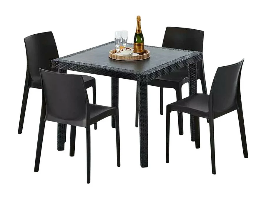 Schwarz Quadratisch Tisch und 4 Stühle Farbiges Polypropylen-Außenmastenset Grand Soleil Rome Passion - Schwarz