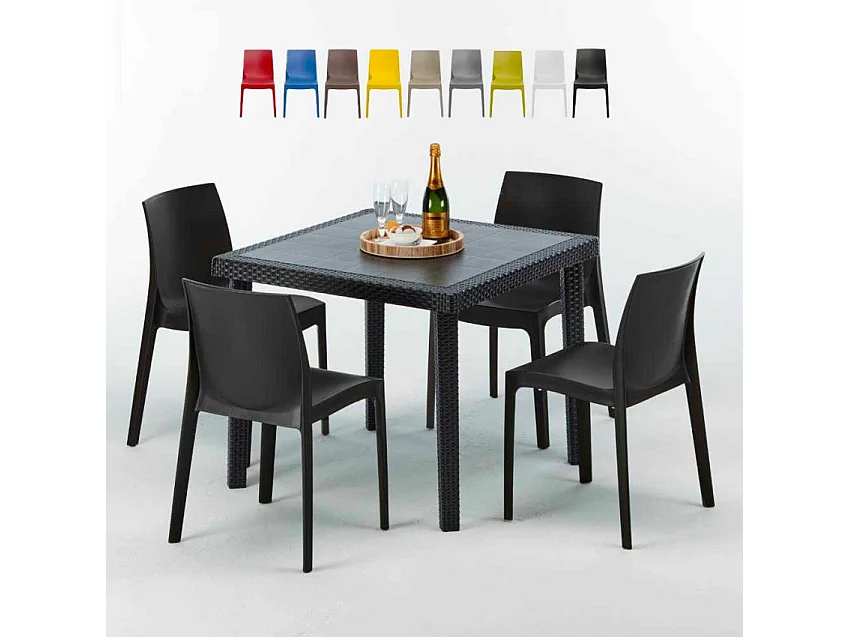 Schwarz Quadratisch Tisch und 4 Stühle Farbiges Polypropylen-Außenmastenset Grand Soleil Rome Passion - Schwarz