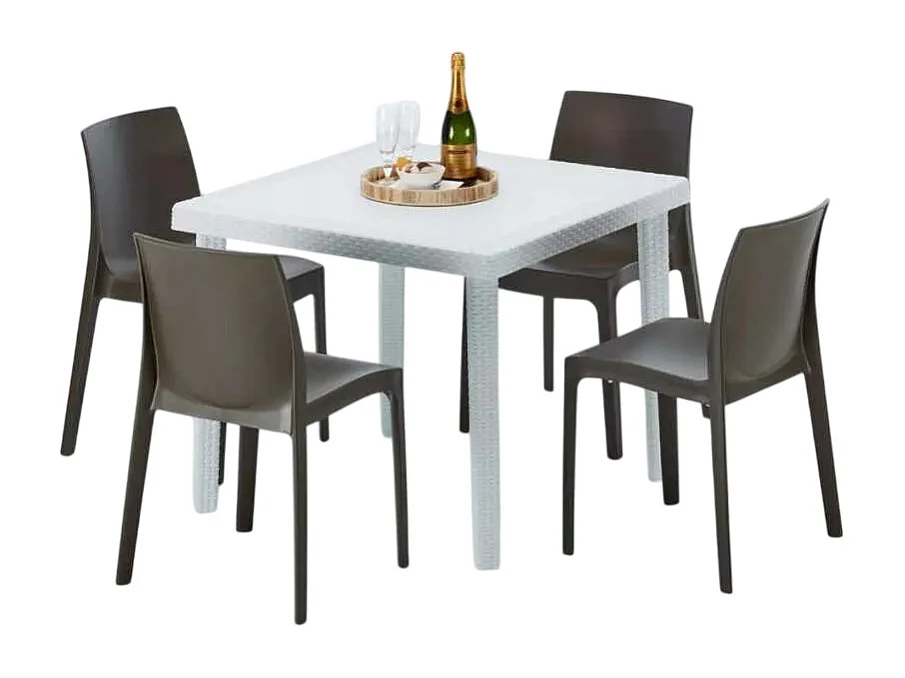 Weiß Quadratisch Tisch und 4 Stühle Farbiges Polypropylen-Außenmastenset Grand Soleil Rome Love - Braun