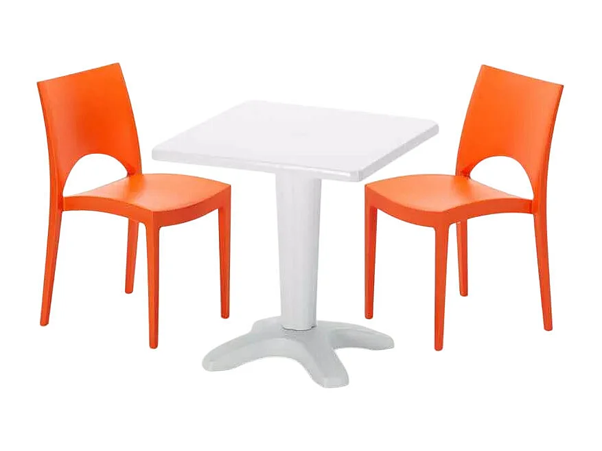 Weiß Quadratisch Tisch und 2 Stühle Farbiges Polypropylen-Innenmastenset Grand Soleil Paris Patio - Orange