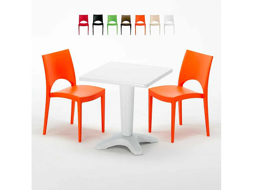 Weiß Quadratisch Tisch und 2 Stühle Farbiges Polypropylen-Innenmastenset Grand Soleil Paris Patio - Orange