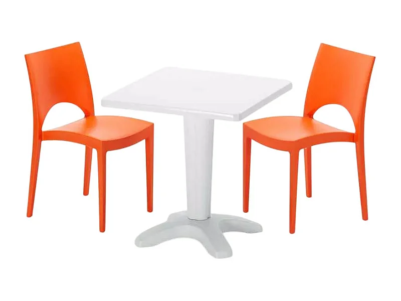 Weiß Quadratisch Tisch und 2 Stühle Farbiges Polypropylen-Innenmastenset Grand Soleil Paris Patio - Orange