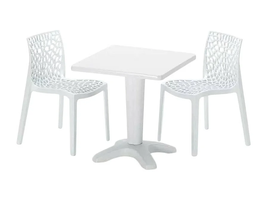 Weiß Quadratisch Tisch und 2 Stühle Farbiges Polypropylen-Innenmastenset Grand Soleil Gruvyer Patio - Weiß