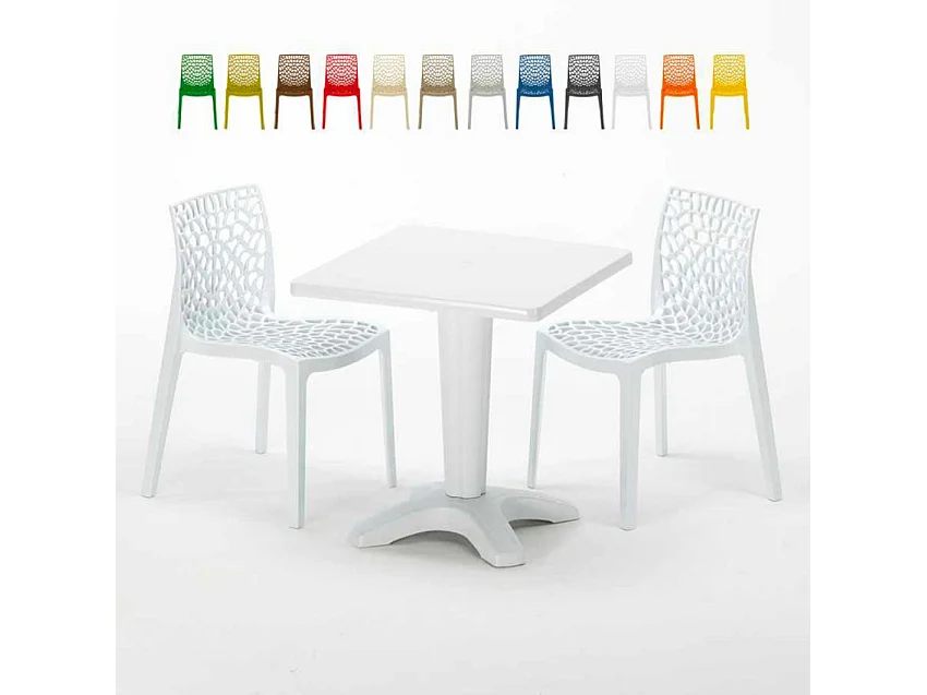 Weiß Quadratisch Tisch und 2 Stühle Farbiges Polypropylen-Innenmastenset Grand Soleil Gruvyer Patio - Weiß