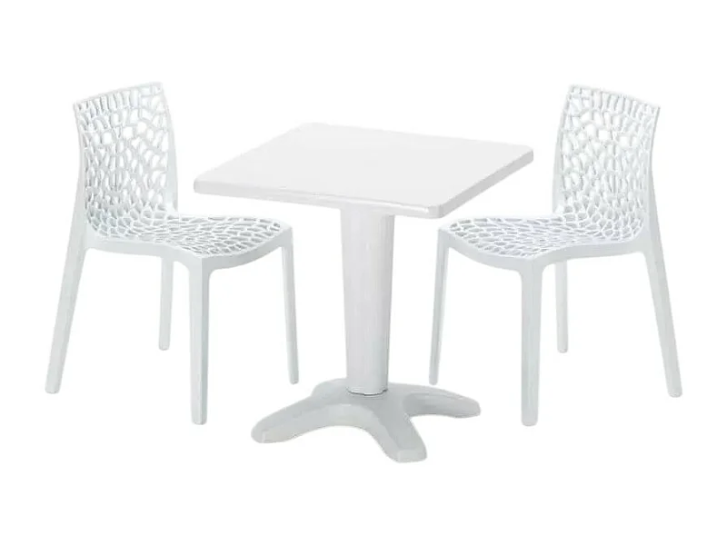 Weiß Quadratisch Tisch und 2 Stühle Farbiges Polypropylen-Innenmastenset Grand Soleil Gruvyer Patio - Weiß