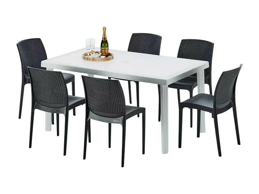 Weiß Rechteckig Tisch und 6 Stühle Farbiges Polypropylen-Außenmastenset Grand Soleil Boheme Summerlife - Schwarz