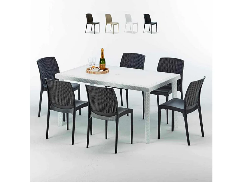 Weiß Rechteckig Tisch und 6 Stühle Farbiges Polypropylen-Außenmastenset Grand Soleil Boheme Summerlife - Schwarz