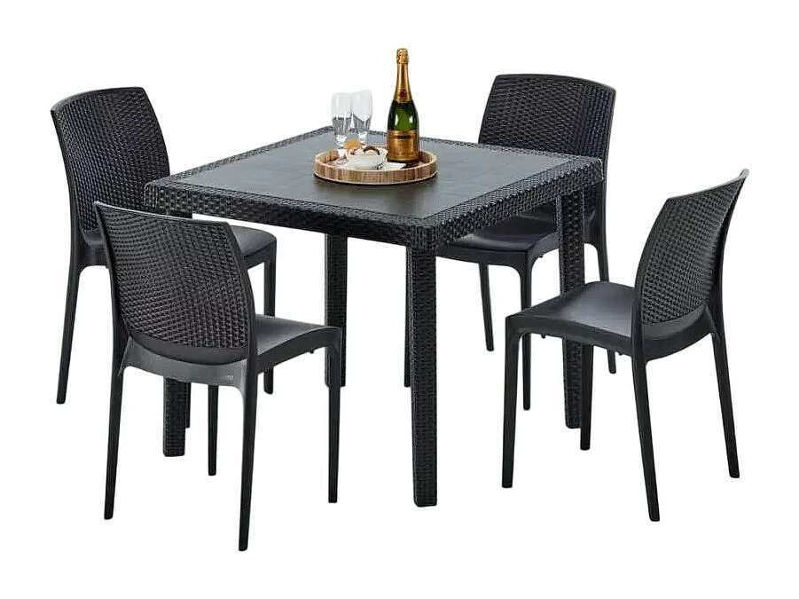 Schwarz Quadratisch Tisch und 4 Stühle Farbiges Polypropylen-Außenmastenset Grand Soleil Boheme Passion - Schwarz