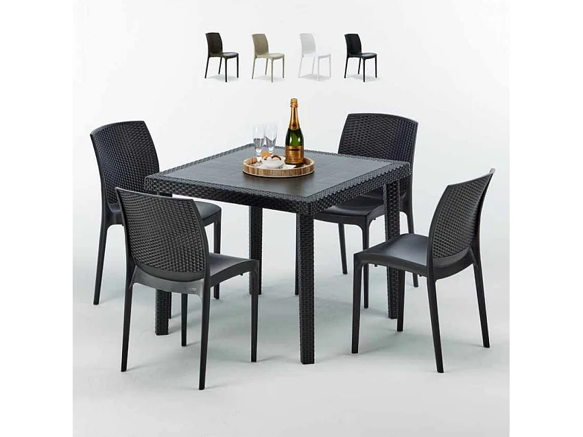 Schwarz Quadratisch Tisch und 4 Stühle Farbiges Polypropylen-Außenmastenset Grand Soleil Boheme Passion - Schwarz