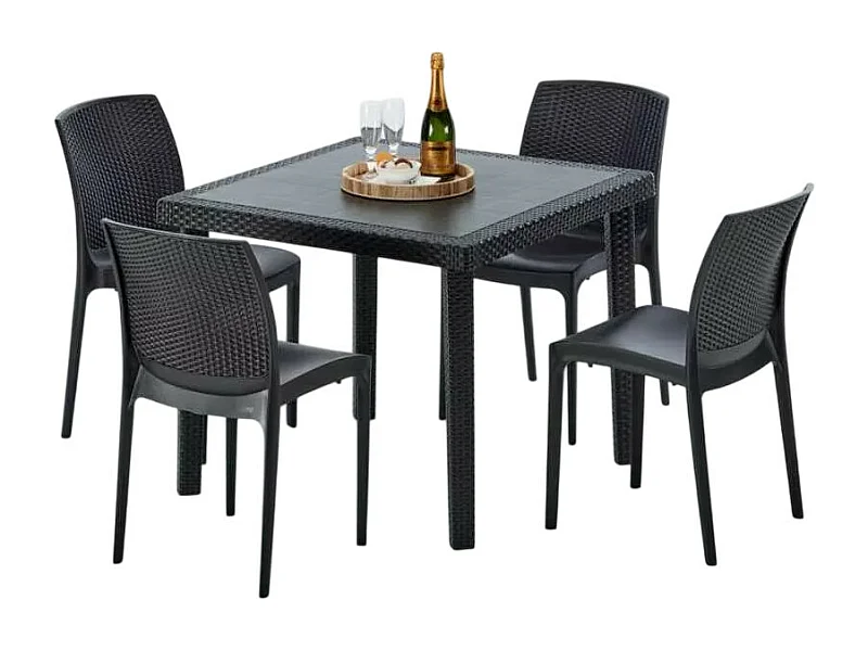 Schwarz Quadratisch Tisch und 4 Stühle Farbiges Polypropylen-Außenmastenset Grand Soleil Boheme Passion - Schwarz