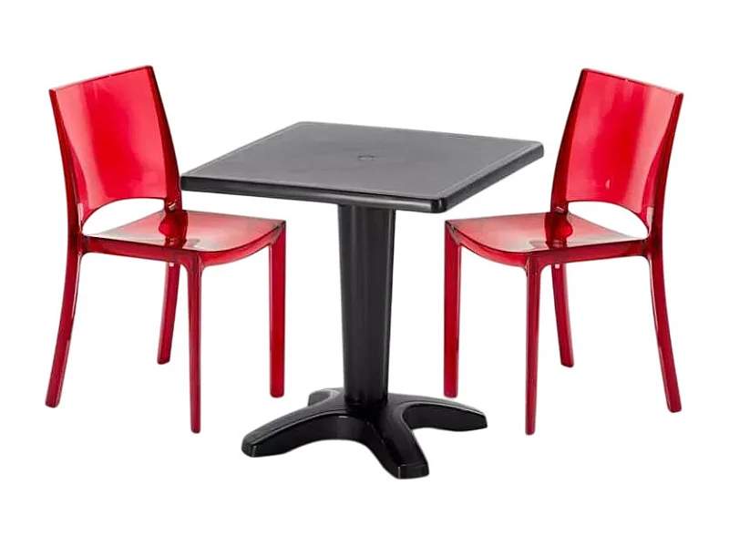 Tisch Quadratisch mit 2 Bunten Polycarbonat Outdoor Stühlen Grand Soleil Cafè