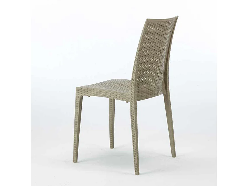 Weiß Quadratisch Tisch und 4 Stühle Farbiges Polypropylen-Außenmastenset Grand Soleil Bistrot Love - Beige