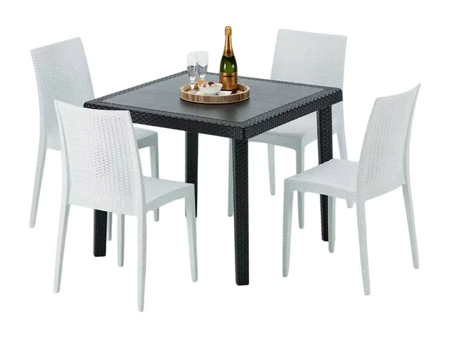 Schwarz Quadratisch Tisch und 4 Stühle Farbiges Polypropylen-Außenmastenset Grand Soleil Bistrot Passion - Weiß