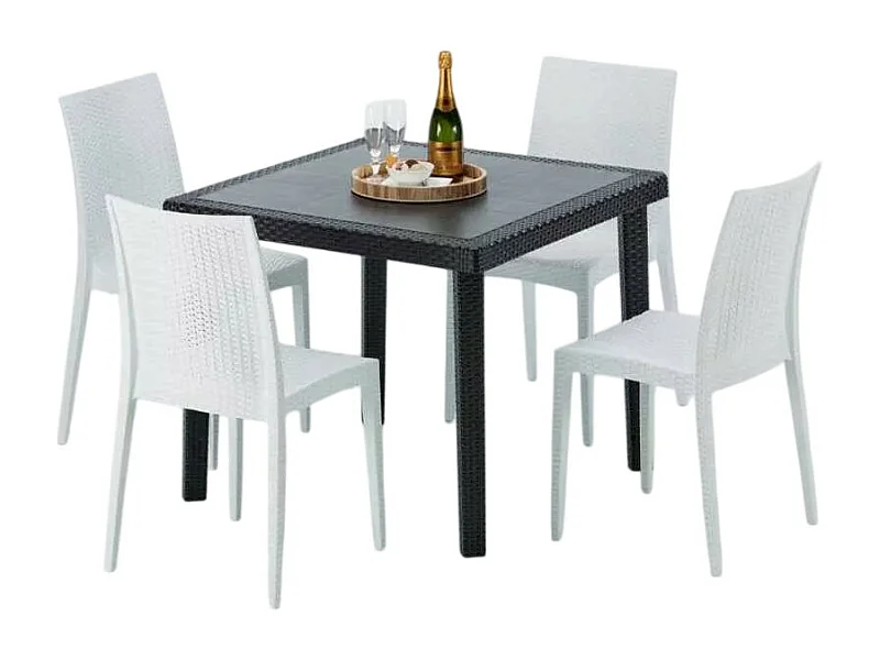 Schwarz Quadratisch Tisch und 4 Stühle Farbiges Polypropylen-Außenmastenset Grand Soleil Bistrot Passion - Weiß