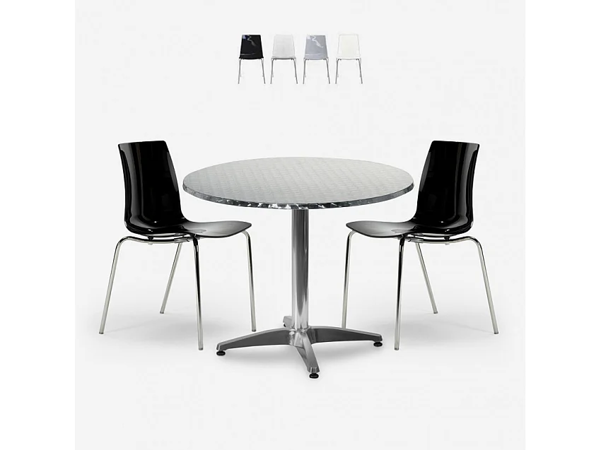 Garten-Set mit 2 modernen Stühlen und rundem Tisch 70cm aus Stahl Remos - Schwarz