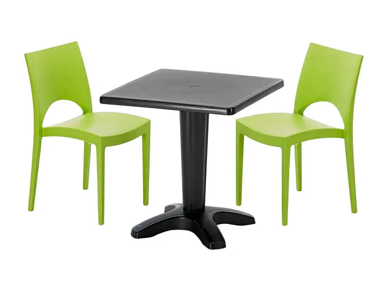 Schwarz Quadratisch Tisch und 2 Stühle Farbiges Polypropylen-Innenmastenset Grand Soleil Paris Aia - Grün