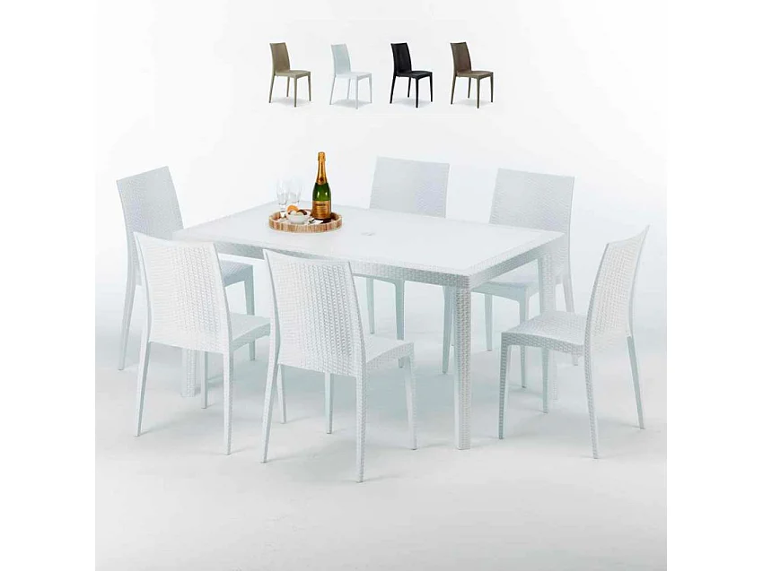 Weiß Rechteckig Tisch und 6 Stühle Farbiges Polypropylen-Außenmastenset Grand Soleil Bistrot Summerlife - Weiß