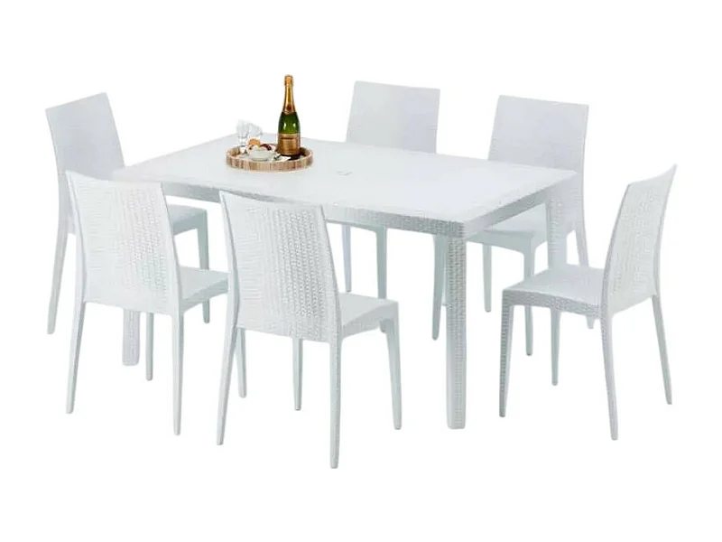 Weiß Rechteckig Tisch und 6 Stühle Farbiges Polypropylen-Außenmastenset Grand Soleil Bistrot Summerlife - Weiß