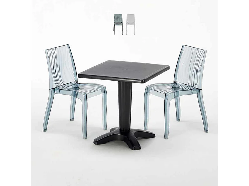 Schwarz Quadratisch Tisch und 2 Stühle Farbiges Polypropylen-Innenmastenset Grand Soleil Dune Balcony - Transparent Schwarz Anthrazit