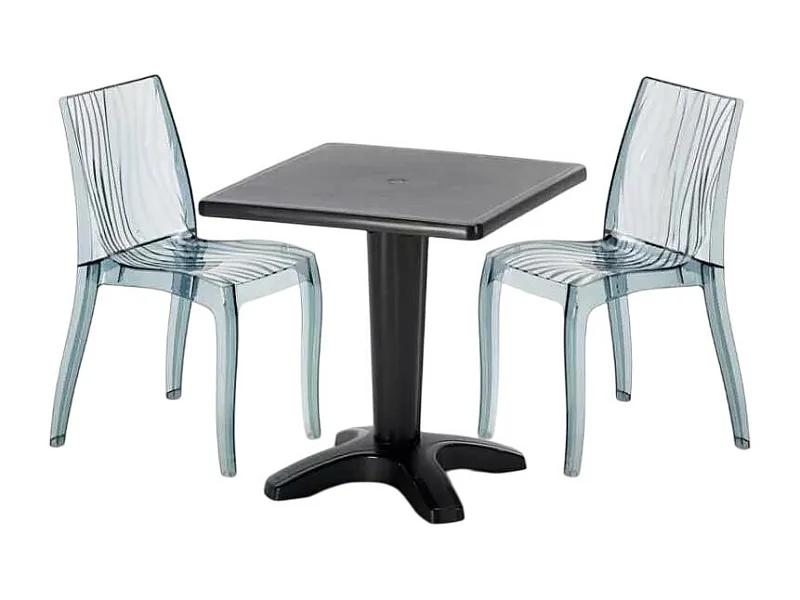 Schwarz Quadratisch Tisch und 2 Stühle Farbiges Polypropylen-Innenmastenset Grand Soleil Dune Balcony - Transparent Schwarz Anthrazit