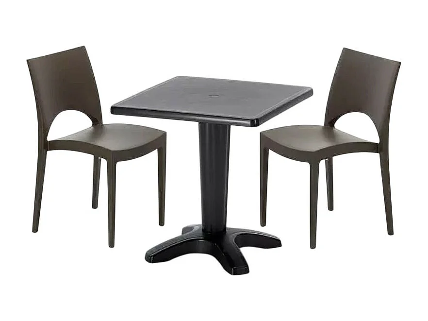 Schwarz Quadratisch Tisch und 2 Stühle Farbiges Polypropylen-Innenmastenset Grand Soleil Paris Aia - Braun