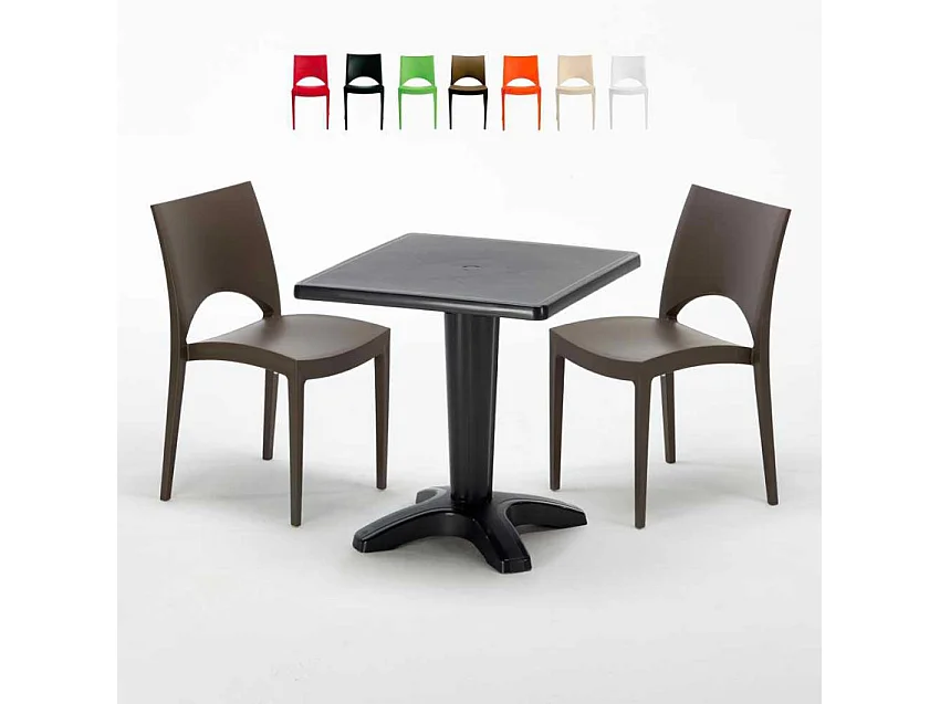 Schwarz Quadratisch Tisch und 2 Stühle Farbiges Polypropylen-Innenmastenset Grand Soleil Paris Aia - Braun