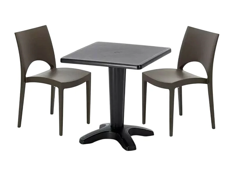 Schwarz Quadratisch Tisch und 2 Stühle Farbiges Polypropylen-Innenmastenset Grand Soleil Paris Aia - Braun