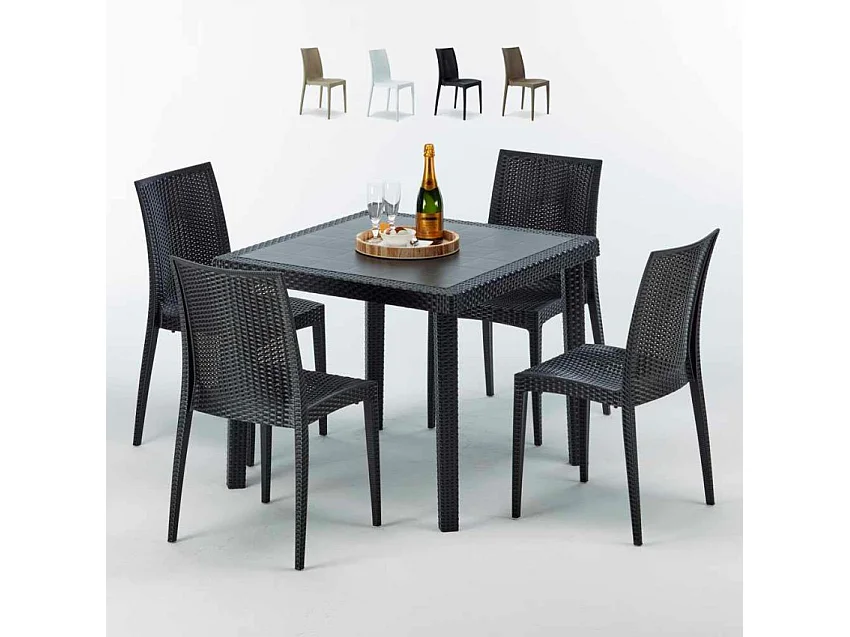 Schwarz Quadratisch Tisch und 4 Stühle Farbiges Polypropylen-Außenmastenset Grand Soleil Bistrot Passion - Schwarz