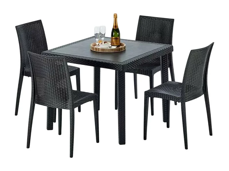 Schwarz Quadratisch Tisch und 4 Stühle Farbiges Polypropylen-Außenmastenset Grand Soleil Bistrot Passion - Schwarz