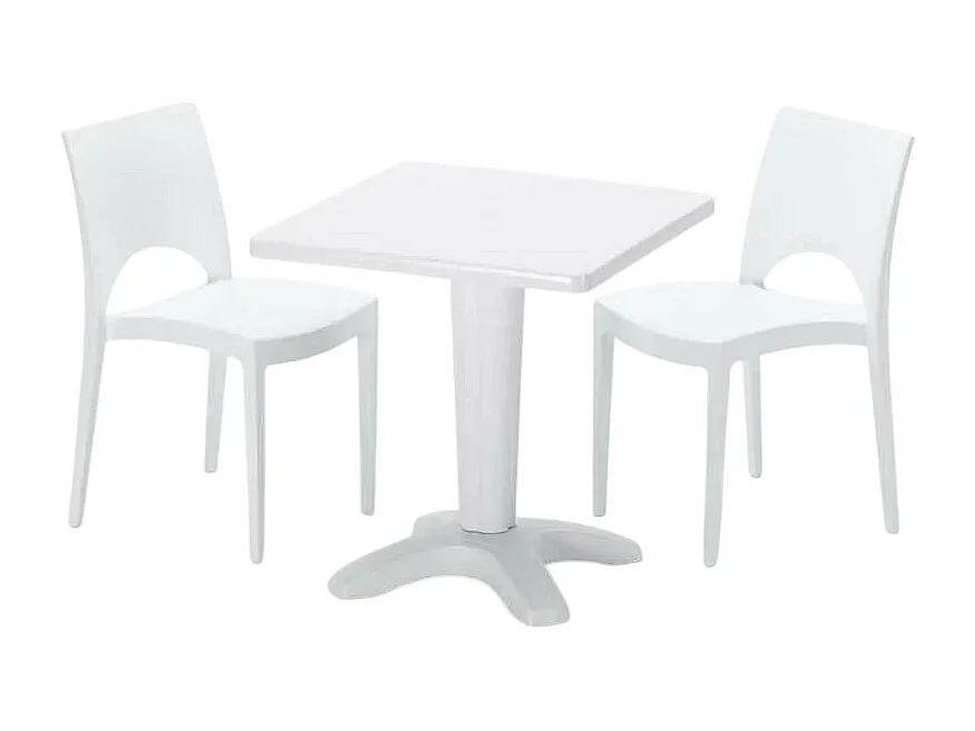 Weiß Quadratisch Tisch und 2 Stühle Farbiges Polypropylen-Innenmastenset Grand Soleil Paris Patio - Weiß