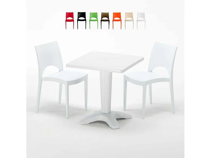 Weiß Quadratisch Tisch und 2 Stühle Farbiges Polypropylen-Innenmastenset Grand Soleil Paris Patio - Weiß