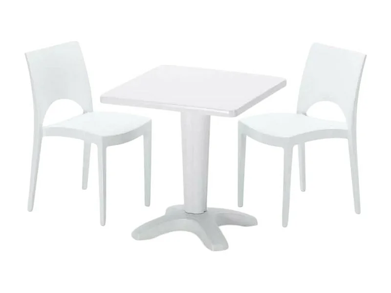 Weiß Quadratisch Tisch und 2 Stühle Farbiges Polypropylen-Innenmastenset Grand Soleil Paris Patio - Weiß