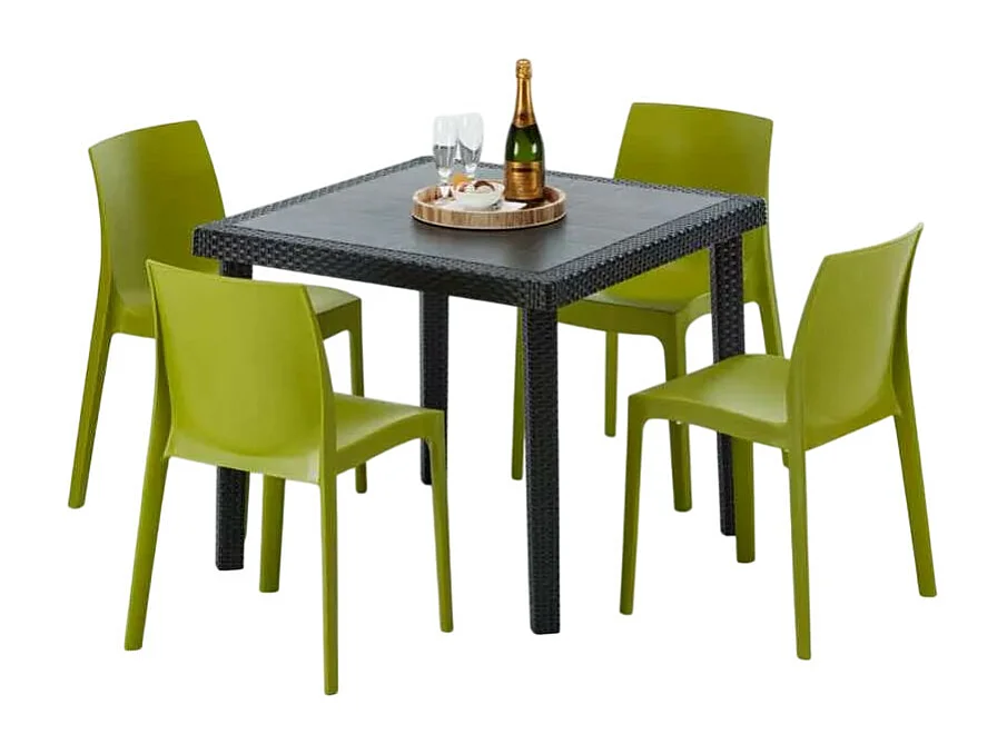 Schwarz Quadratisch Tisch und 4 Stühle Farbiges Polypropylen-Außenmastenset Grand Soleil Rome Passion - Grün Anis