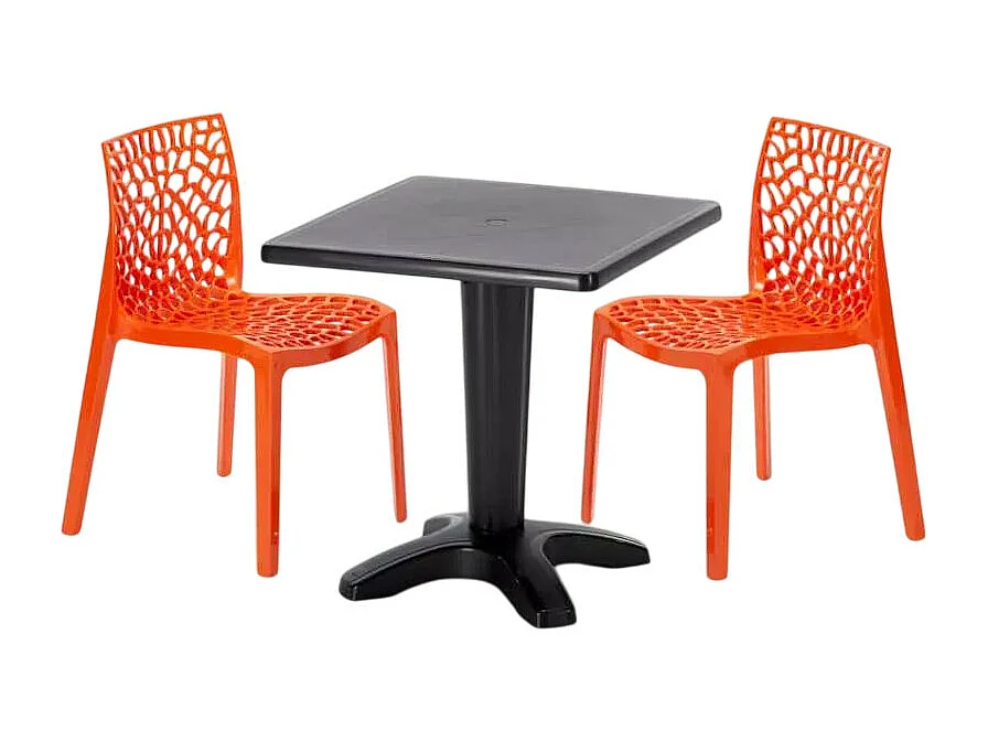 Schwarz Quadratisch Tisch und 2 Stühle Farbiges Polypropylen-Innenmastenset Grand Soleil Gruvyer Aia - Orange