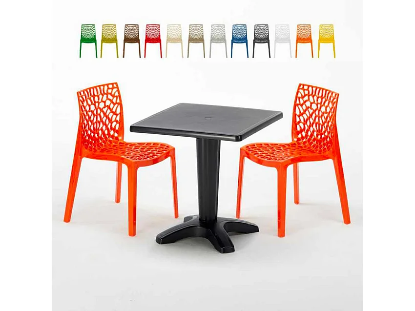 Schwarz Quadratisch Tisch und 2 Stühle Farbiges Polypropylen-Innenmastenset Grand Soleil Gruvyer Aia - Orange